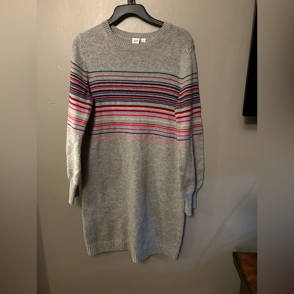 Gap Dress - gray “crazy stripe” merino wool blend long sleeve sweater dress - Picture 2 of 9